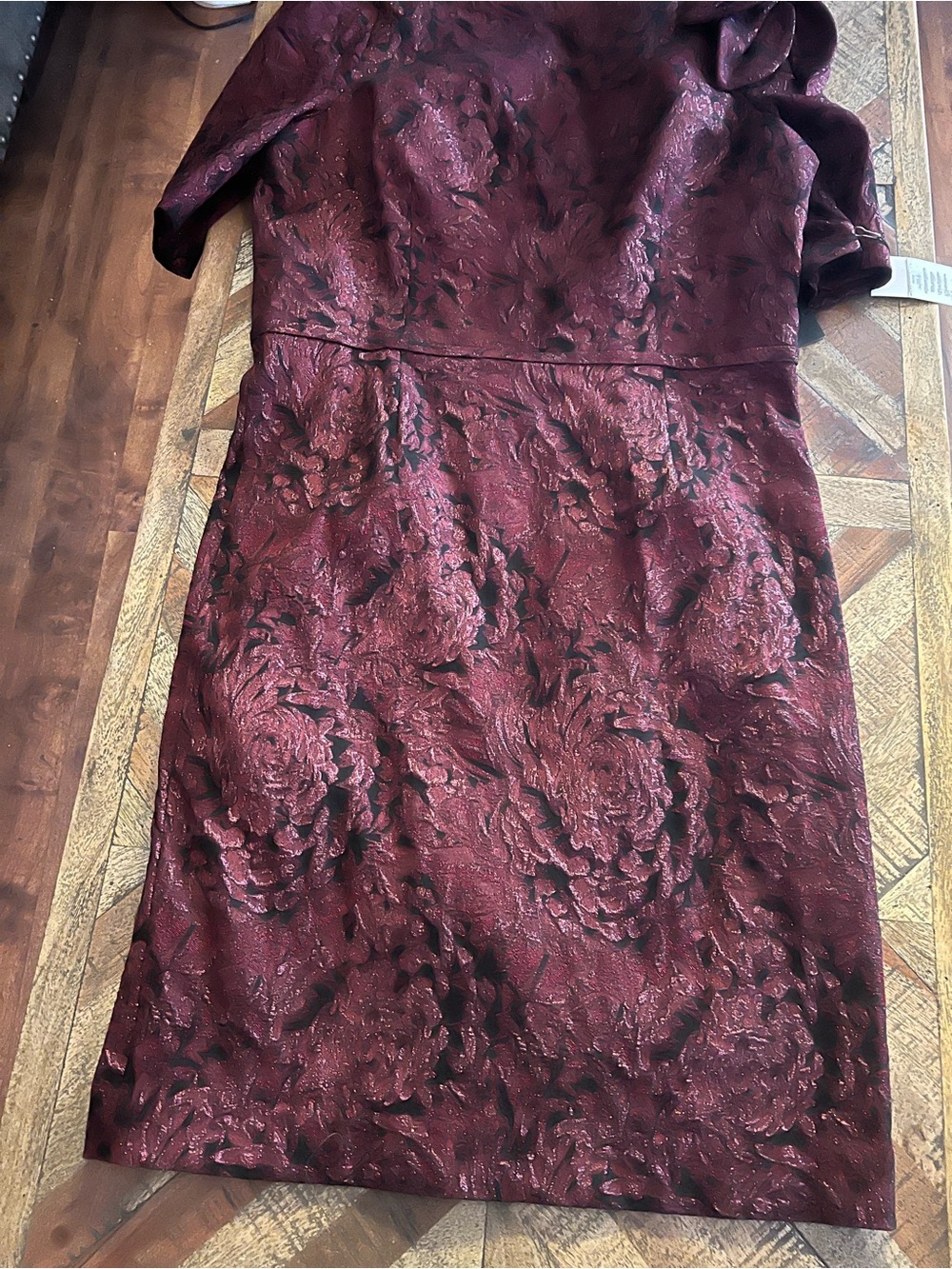 Teri Jon Wine Floral Jacquard Midi Dress